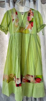 Parrot green Gingham checks dress - Image 4