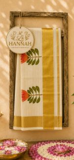Orange flower Onam saree