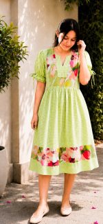 Parrot green Gingham checks dress